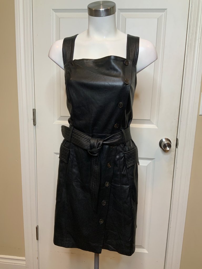Nanushka Charo Black Vegan Leather Sleeveless Belted Dress Size M, Nwt! $615